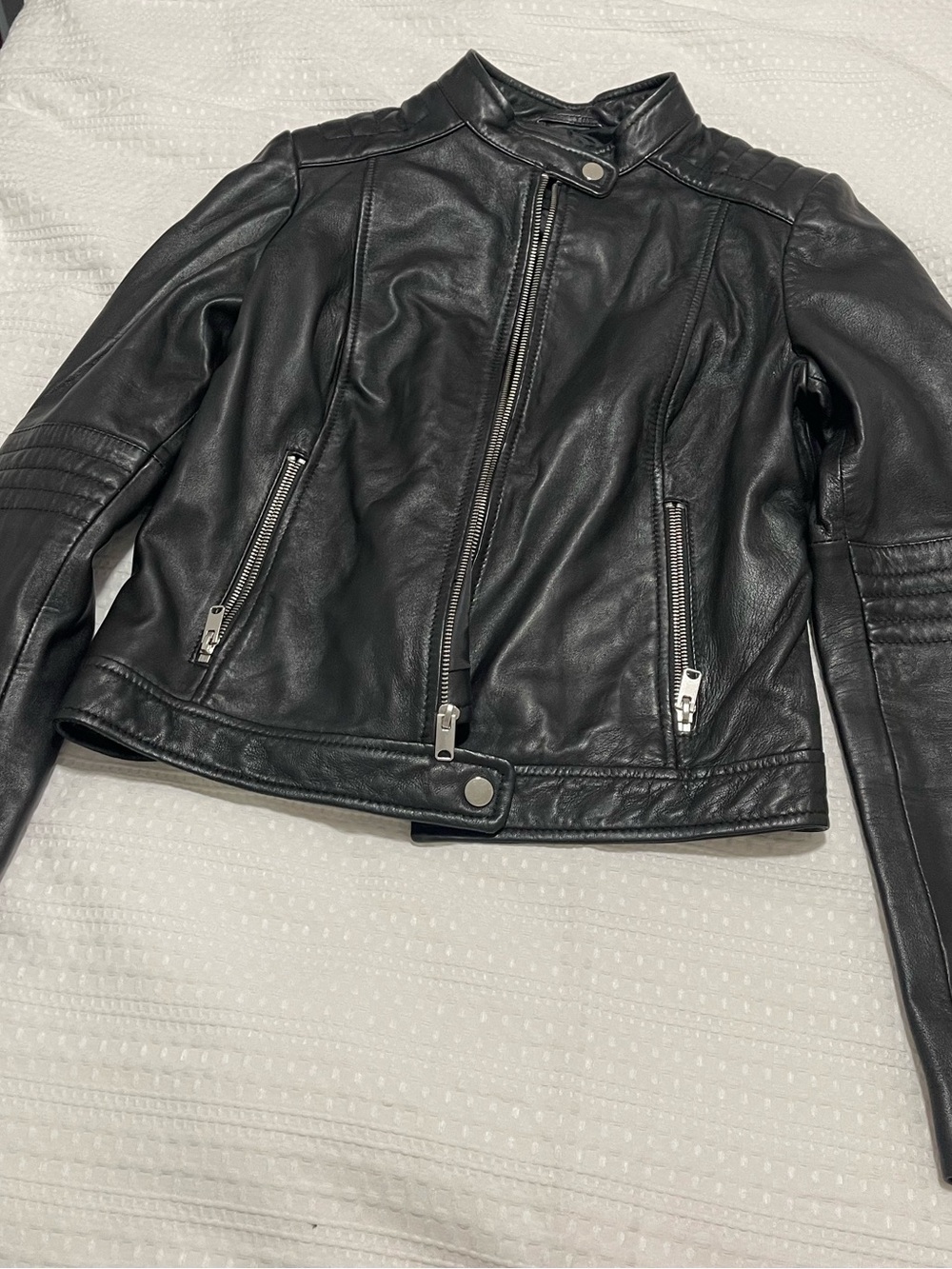 Marc New York Black 100% Leather Moto Jacket with Zip Details